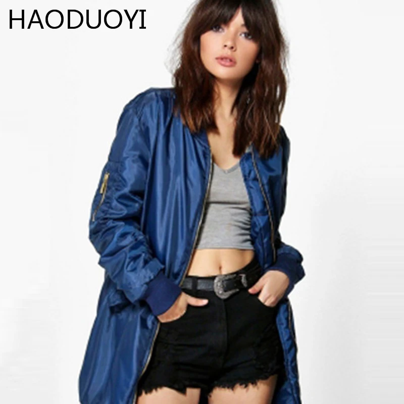 Haoduoyi зима Для женщин длинные Бейсбол куртка Модные свободные хлопковое Стеганое