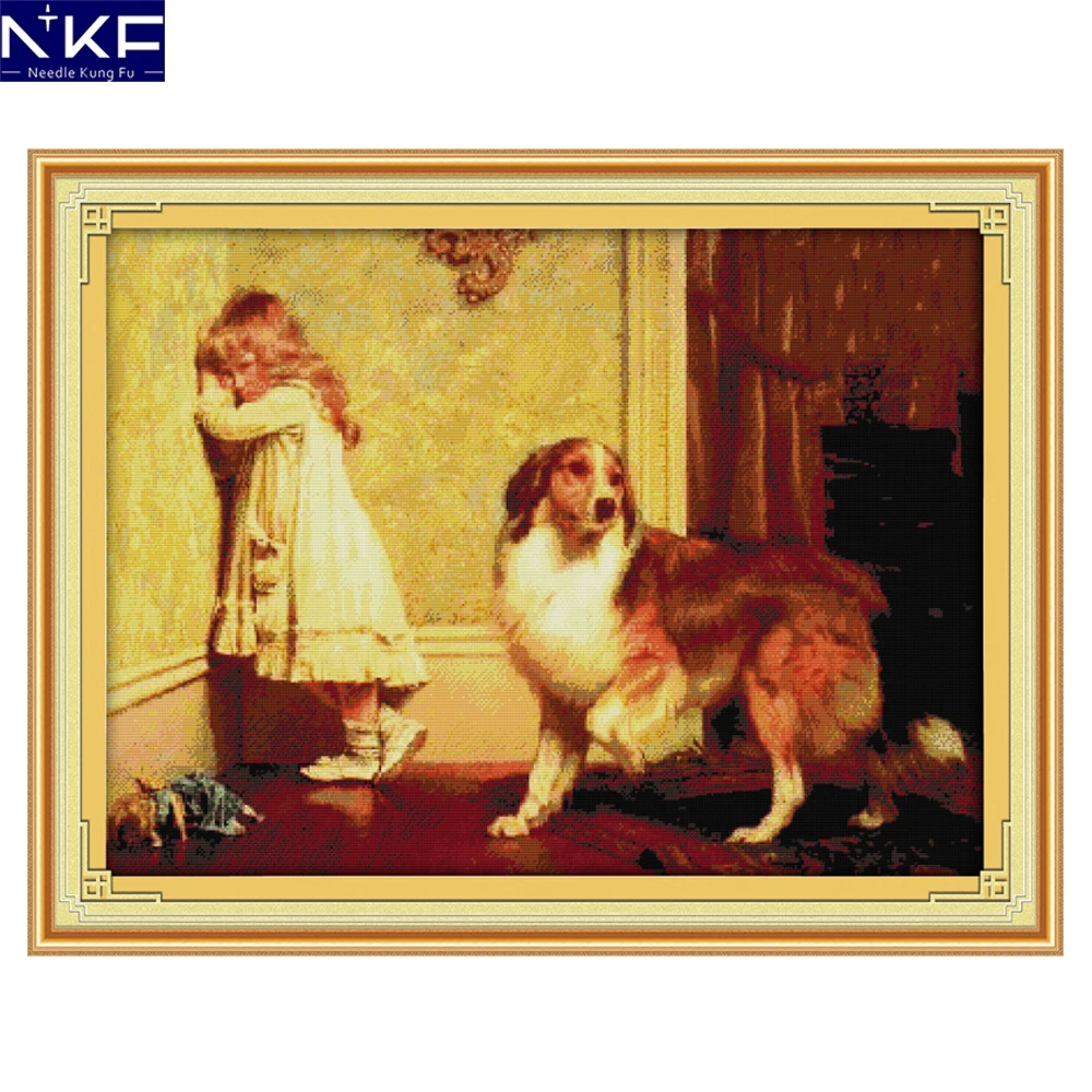 

NKF Sheepdog Childhood Partners DIY Kits Needlework Counted China Cross Stitch Kit for Embroidery Cross Crafts Cross Stitch Sets