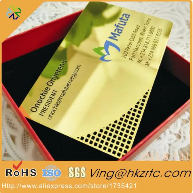100pcs/lot gold plated with holes cutting out gold metal business cards