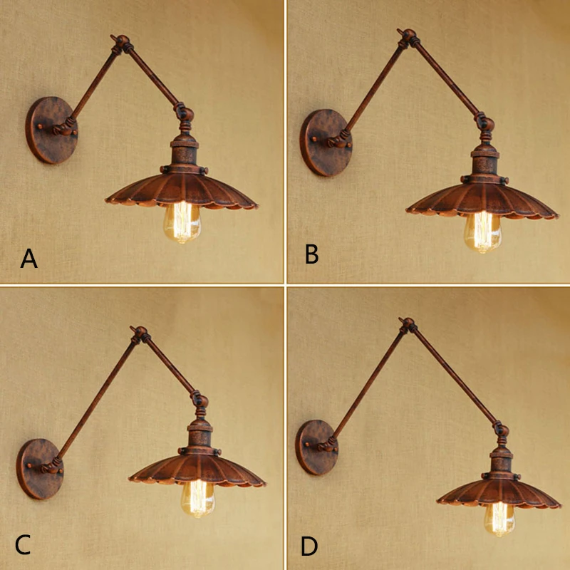 Винтажная металлическая настенная лампа E27 светодиодная регулируемая 4 размера