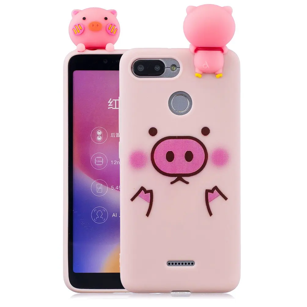 Силиконовый 3D чехол для Xiaomi Redmi 6 6A мягкий с единорогом свиньей пандой котом милый
