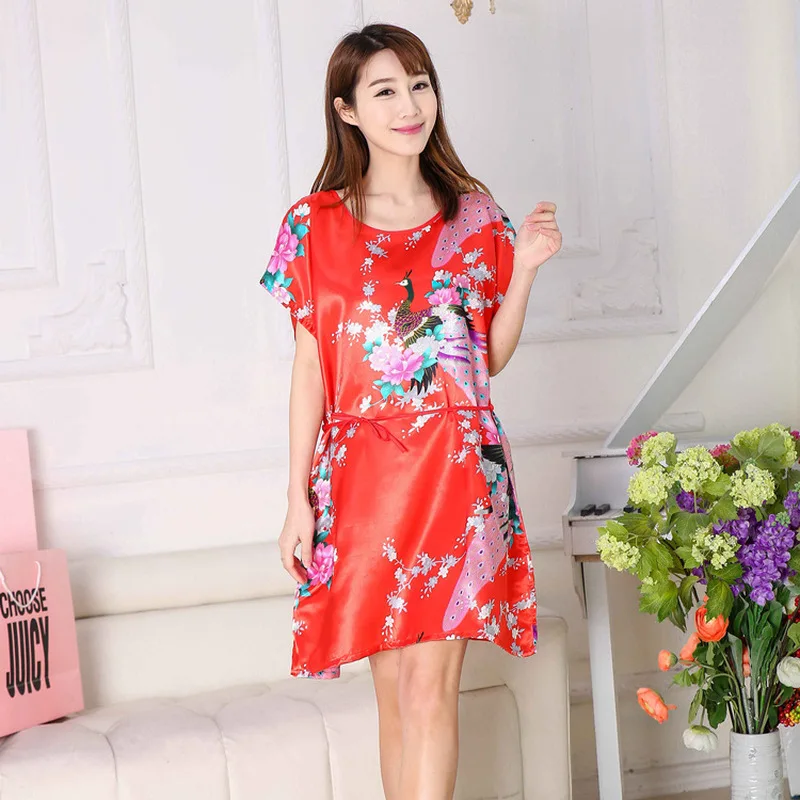 Ночная рубашка пижама женская имитация шелка большой размер ночная шелковая