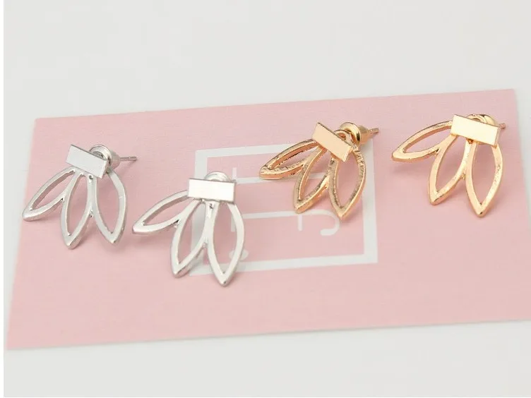 Серьги-пусеты в стиле панк золотистый серебристый простой полый с цветами для