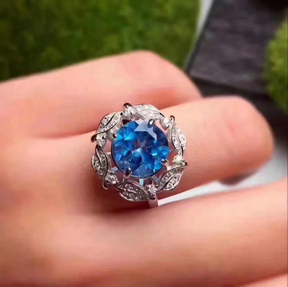 Женское кольцо из серебра 925 пробы с голубым топазом 10 мм|fine jewelry|gemstone jewelrygemstone rings