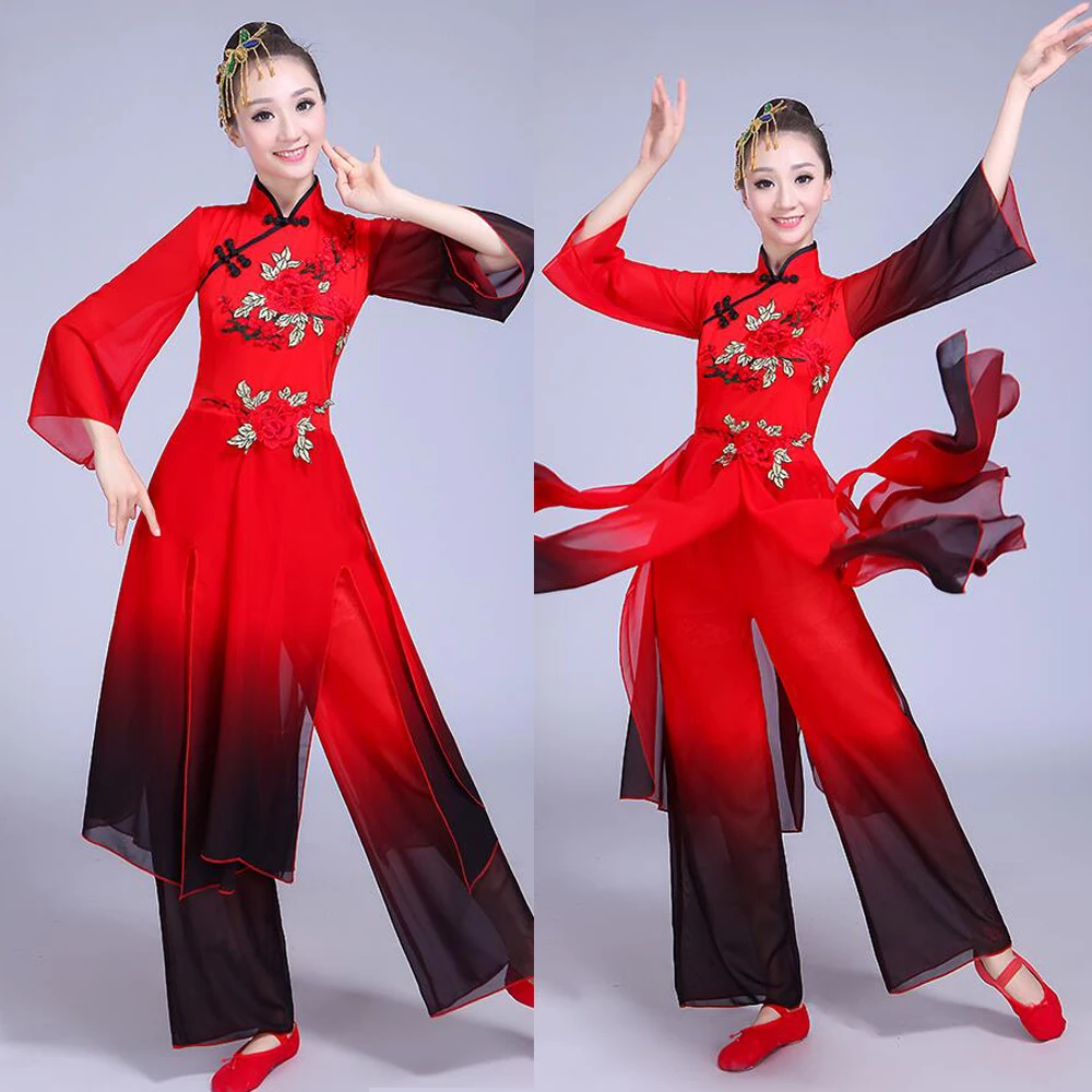 

Chinese Classical Dance Costumes Yangko Dance Black Gradient Costumes Female National Dance Drum Wear Stage Performance Clothes