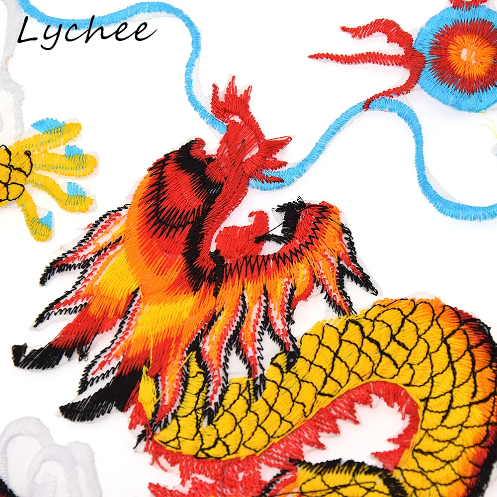 Lychee 2 шт. Китайский традиционный Дракон Вышитые Патчи с клеем DIY шитье винтажная