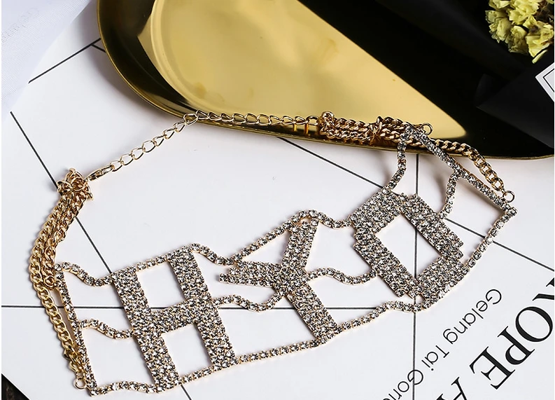 NAWEILY Luxury Full Rhinestone Letter Choker Necklaces New Fashion Short Necklace For Women Bijoux Jewelry Cloth Accessories | Украшения и