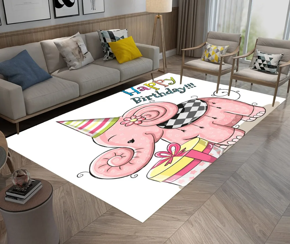 LB &quotс днем рождения&quot милый розовый слон белый ковер и для спальни напольный
