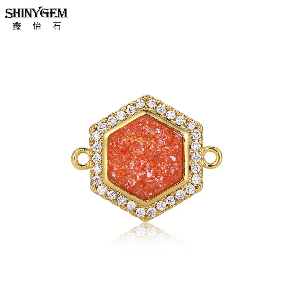 SHINYGEM шестиугольник Druzy камень разъемы позолота небольшой талисман Разъемы для DIY