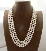 3Strands 9-10mm White Round Freshwater Pearl Mabe clasp Necklace 18"