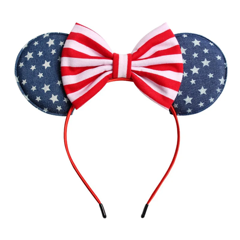 Mickey Ears Headband Minnie for Women Independence Day Hair Bow Mouse American Flag Girls Accessories | Детская одежда и обувь