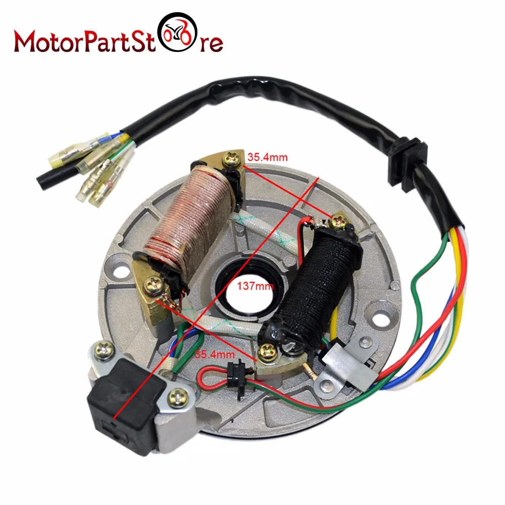 Статор Магнето Пластина зажигания 2 полюса катушки 5 провода для 50CC 70CC 90CC 110CC 125CC Taotao SunL Kazuma Biken Jonway TAOTAO JCL D10