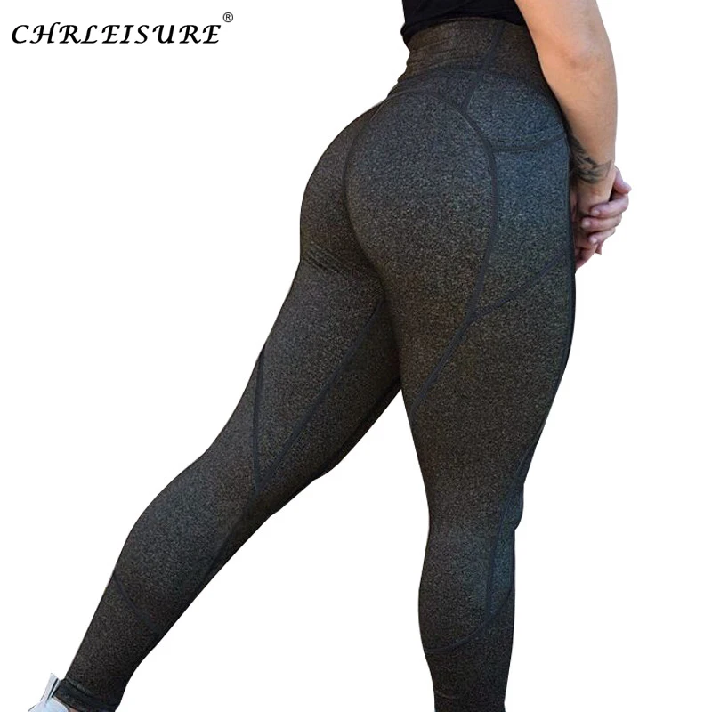 CHRLEISURE Высокая талия Леггинсы женские спортивные для фитнеса с карманами пуш-ап