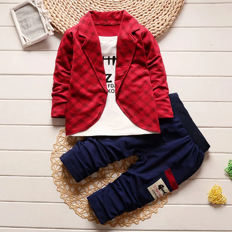 BibiCola Baby Boy spring clothing sets 2018 new kids fashion style chikdren gentleman plaid t-shirt + pants tracksuit | Детская одежда