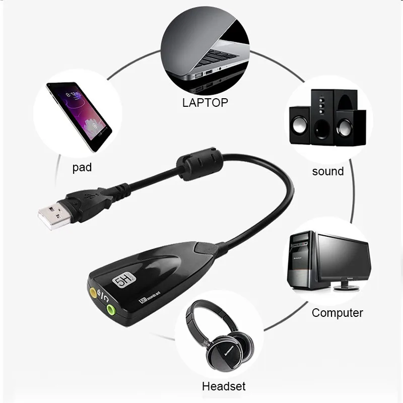Usb звуковая карта 7 1 адаптер 5HV2 3D Аудио гарнитура микрофон 3 5 мм для портативных ПК