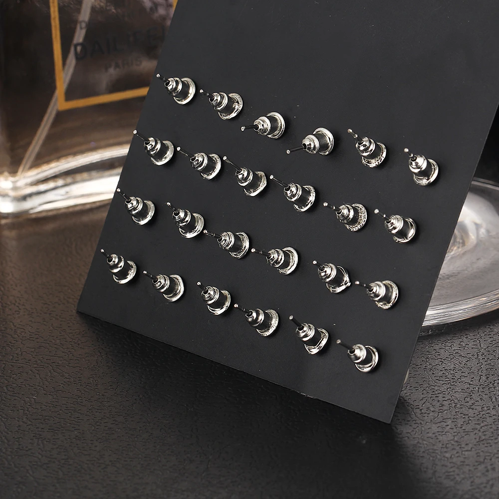 12 шт./компл. круглые серьги гвоздики золотистого цвета из кристаллического