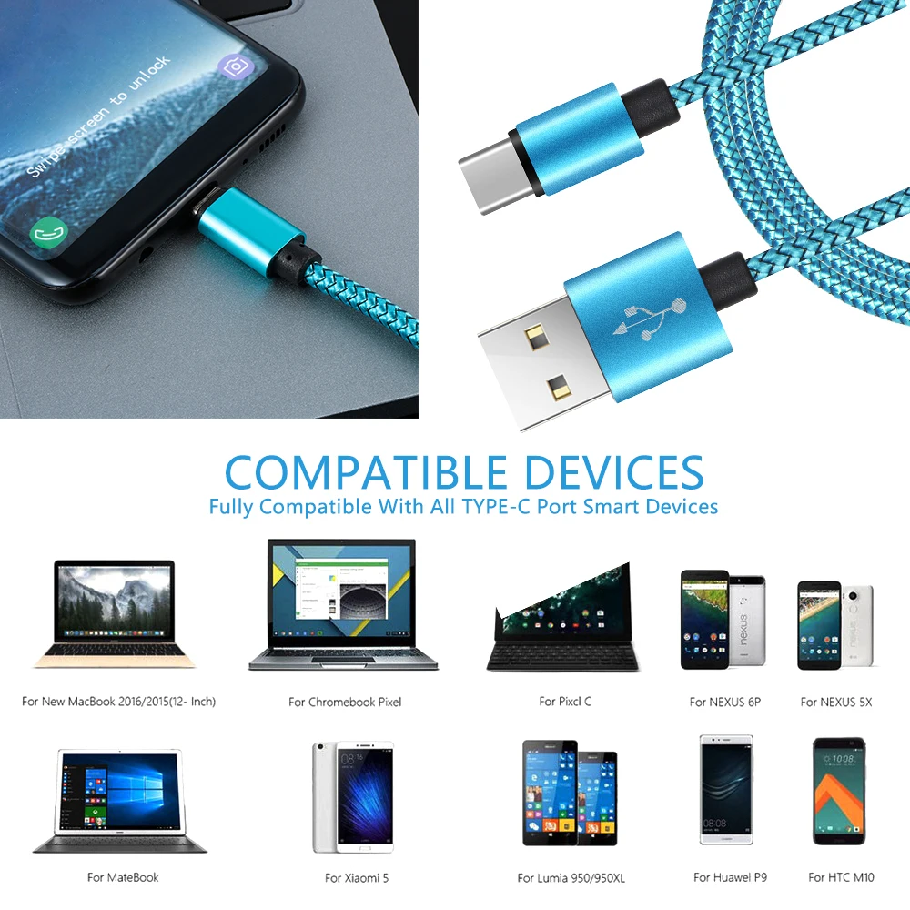 Новый USB C Кабель зарядного устройства для синхронизации данных Type 3 1 Быстрая