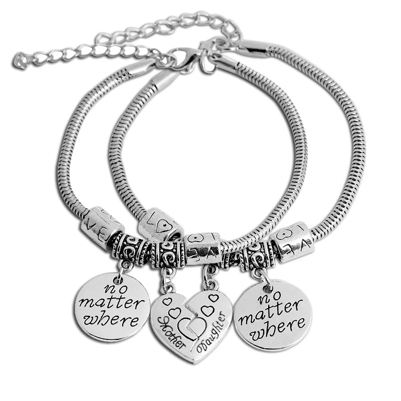 

12 Set/Lot Family Love Mother Daughter Bracelet No Matter Where Broken Heart Charms Gift For Mom Women Girl Chain Bangle Jewelry