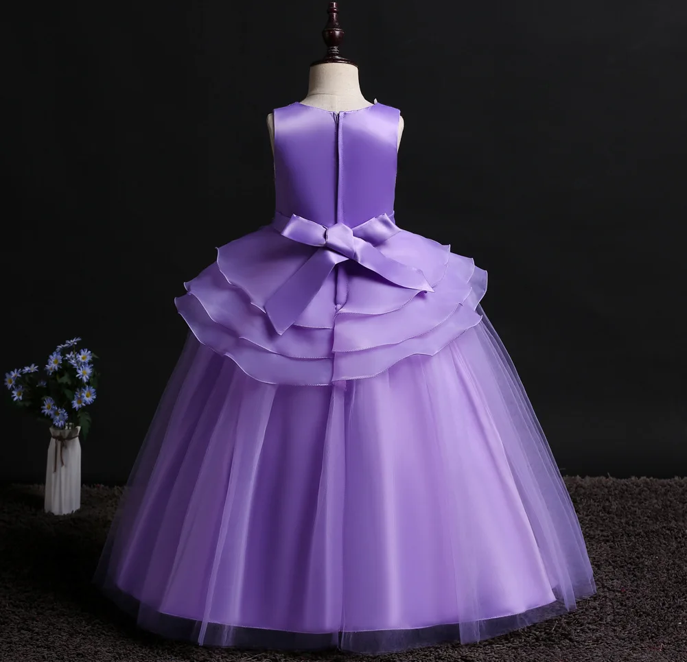 5 6 8 To 15 Years Children Spring Summer Ball Clothing White Blue Lavender Kids Dresses for Girls Party Wear | Детская одежда и