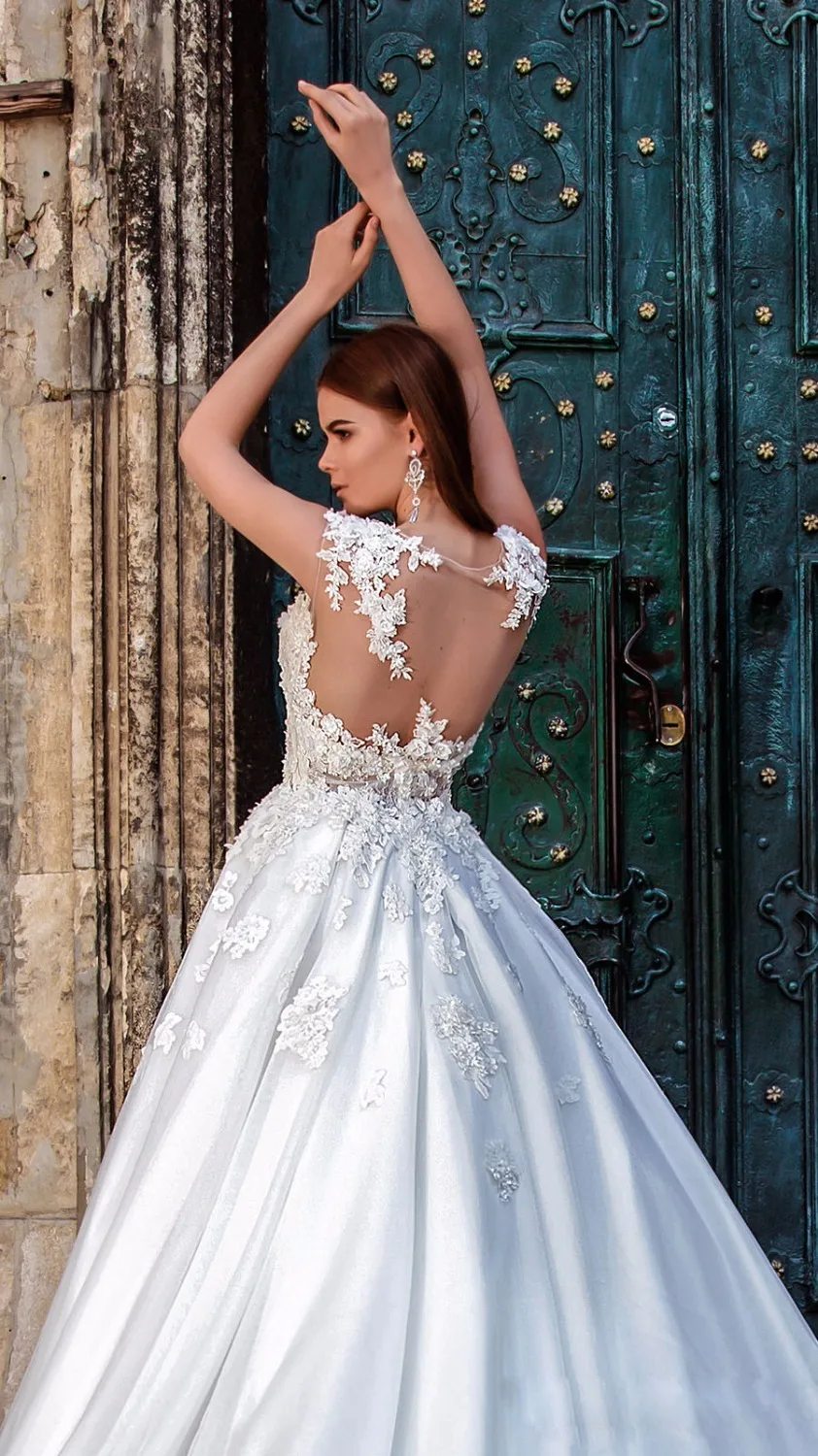 2016 Роскошные Свадебные Платья Vestido Де Novia Sexy Спинки С Коротким Рукавом Аппликации