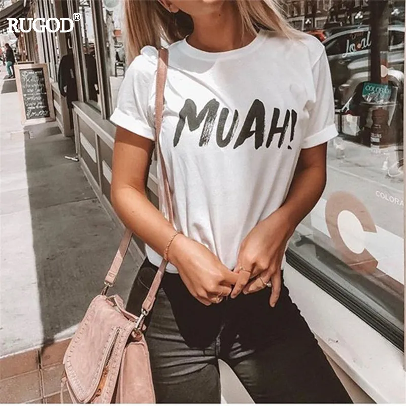 Рубашка RUGOD Женская хлопковая с надписью MUAH Повседневная белая блузка