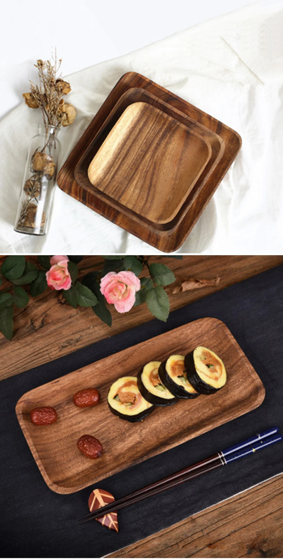 CAKEHOUD тарелки из цельного дерева, акация, дерево, фрукты, десерт, кофе, салат, квадратный поднос, тарелка в японском стиле, обеденные тарелки, тарелки раколовка