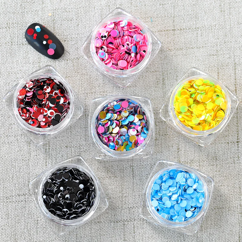 6 цветов разные размеры круглые Блестки для ногтей блестки на клею блестящие