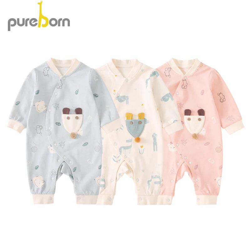 Pureborn/хлопковый комбинезон для новорожденного унисекс с длинными рукавами