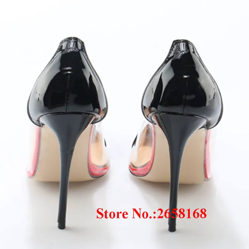 Черный острый носок прозрачный ПВХ в стиле пэчворк пикантные туфли-лодочки 12 см