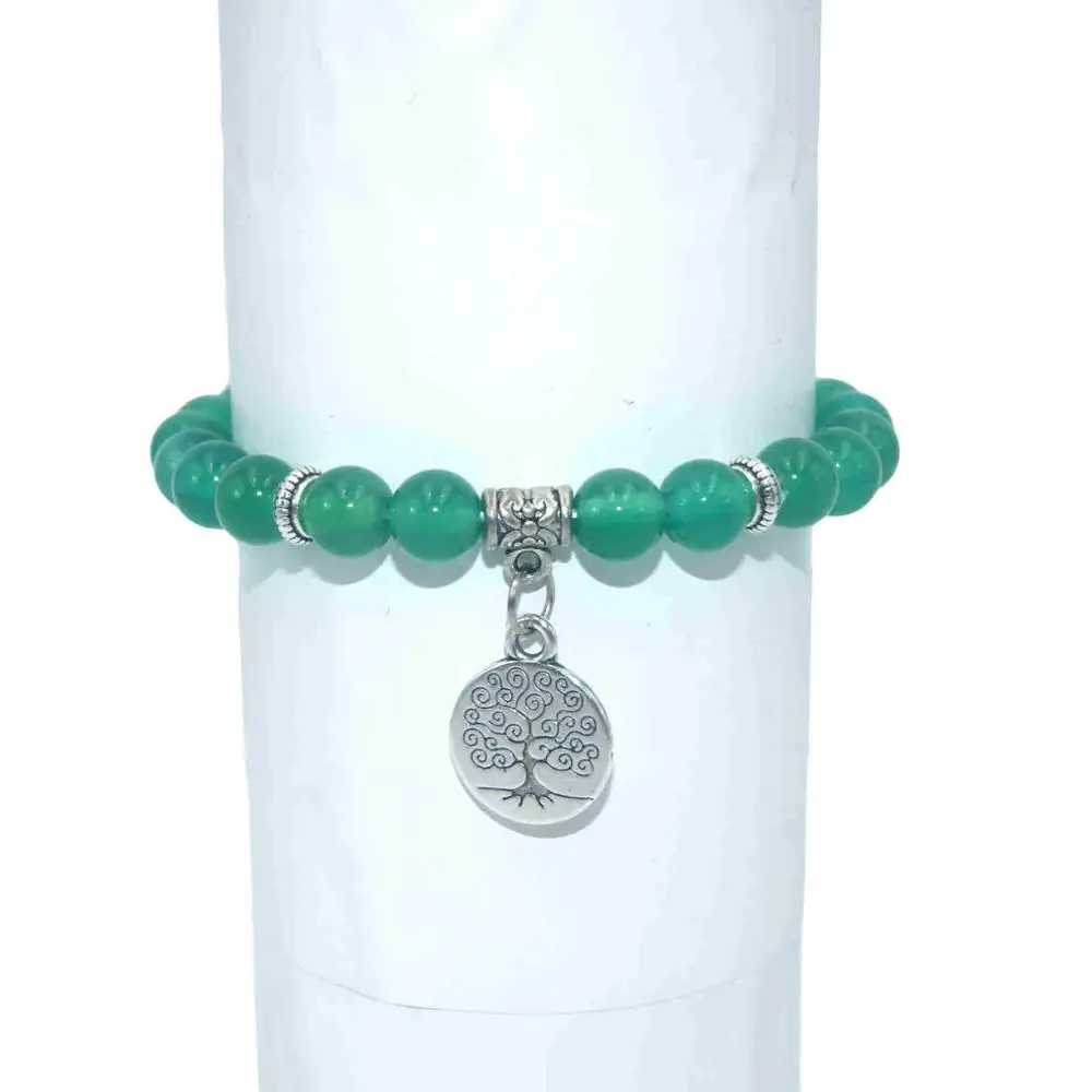 Green agate Природный камень 8 мм Дерево жизни бусины лазурит тигровый глаз, Агаты мала бусины браслеты для женщин мужчин Йога браслет - Окраска металла: Green agate