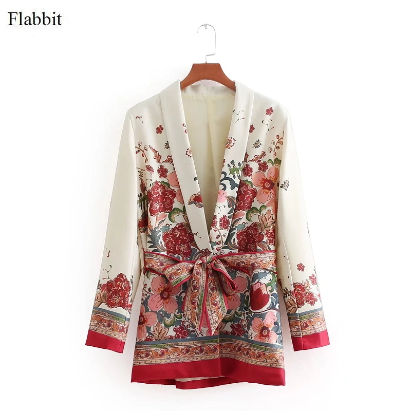 Женское кимоно с цветочным принтом длинным рукавом и поясом|Женские куртки| |