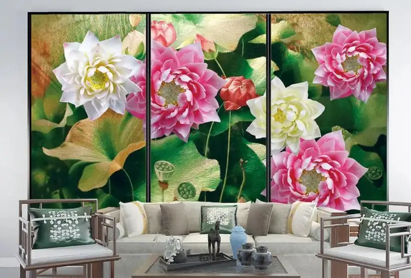 Custom wall papers home decor Embossed lotus Abstract Art Wall Mural Living Room Bedroom photo wallpaper | Обустройство дома
