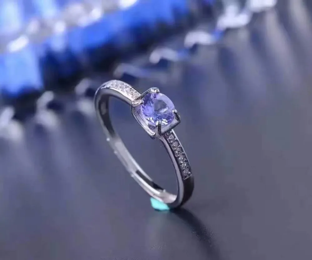 Кольцо из серебра 925 пробы с натуральным танзанитом 5 мм|ring 5mm|ring designring solid |