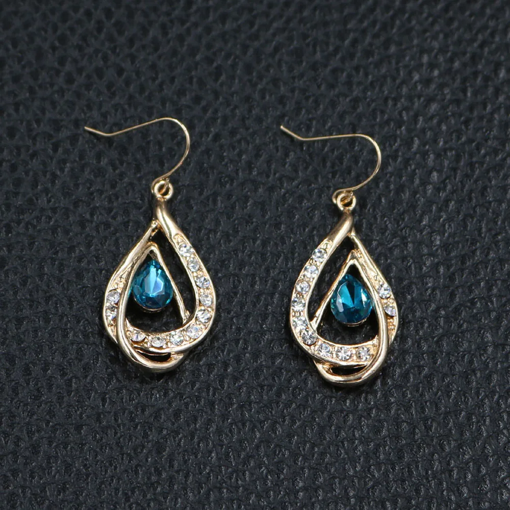 Комплект из колье и серёг с синим кристаллом|necklace earring set|party jewelry setfashion set |