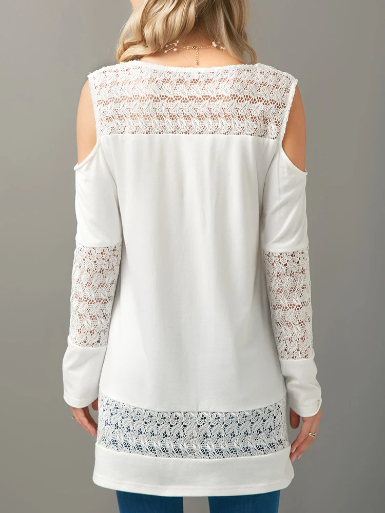 S XXL Лето средней длины кружева шить Для женщин футболка с длинным рукавом