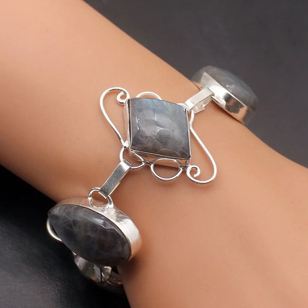 Великолепный черный Лабрадорит HoneyTopaz серебро 925 пробы цвет женский браслет