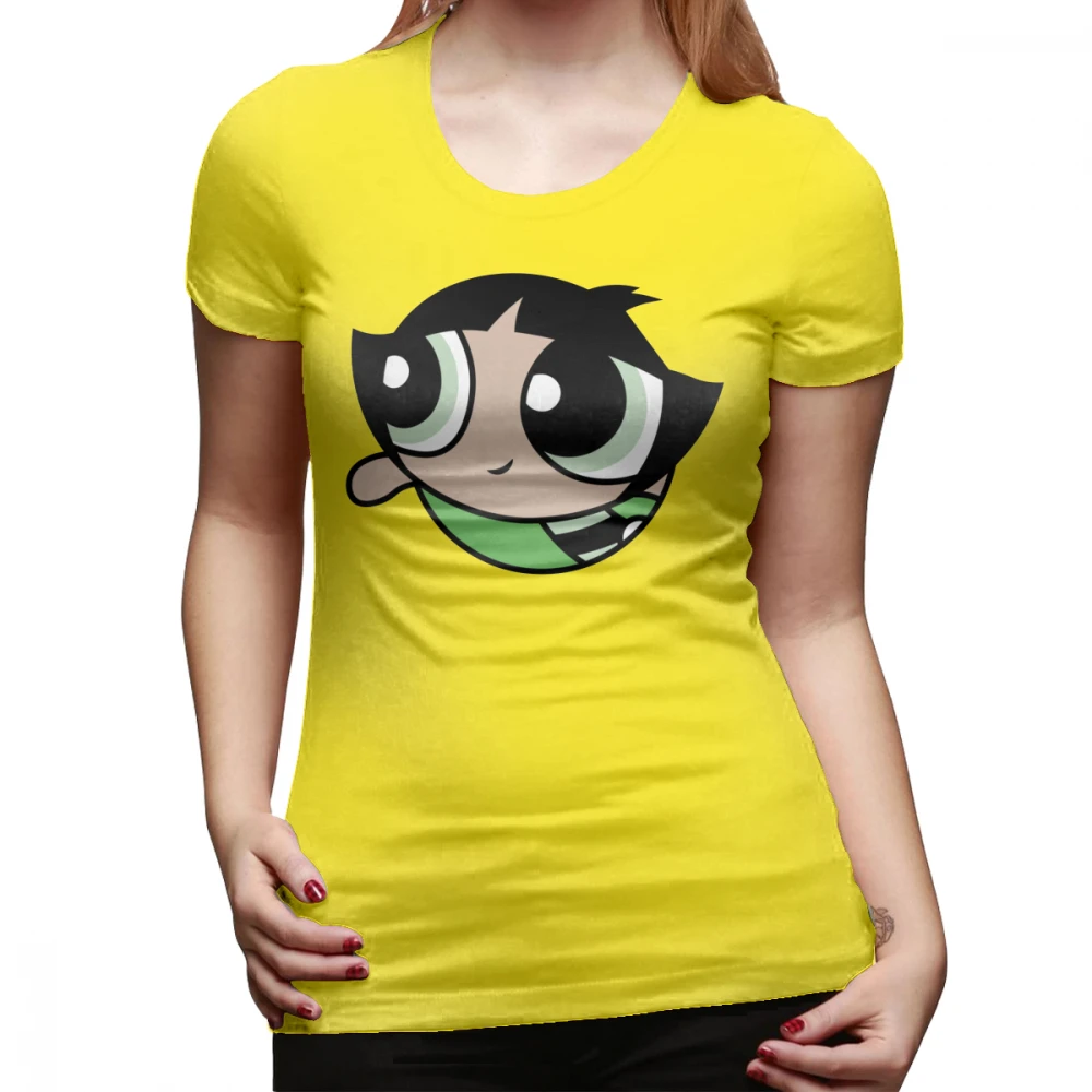 Powerpuff футболка Buttercup футболка с коротким рукавом фиолетовая женская футболка с большим рисунком О-образным вырезом Kawaii уличный стиль женская футболка - Цвет: Цвет: желтый