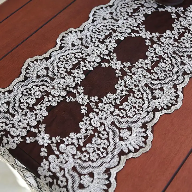 

Hot Black Gauze Lace Table Runner runner mat embroidery dinner princess beauty runner home bed Dec wholesale FG609