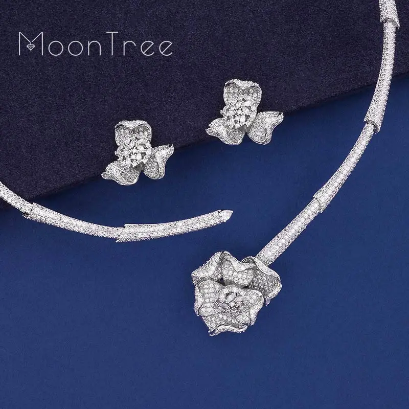 MoonTree модные роскошные цветы полный кубический циркон медные свадебные серьги
