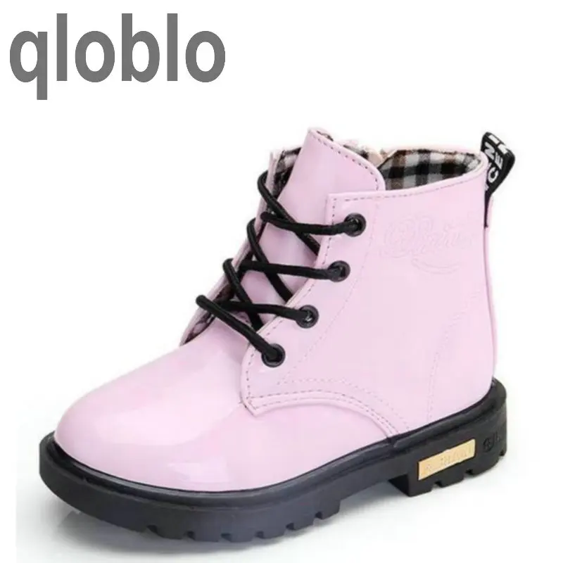 qloblo Winter PU Leather Waterproof Martin Boys Rubber Boots Kids Snow Boot Brand Girls Children's Fashion Sneaker | Детская одежда