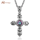 Чистый 925 серебряный крест кулон создан Мистический своих Радуга лаборатория топаз CZ камень кулон Модные Винтажные брендовые ювелирные изделия
