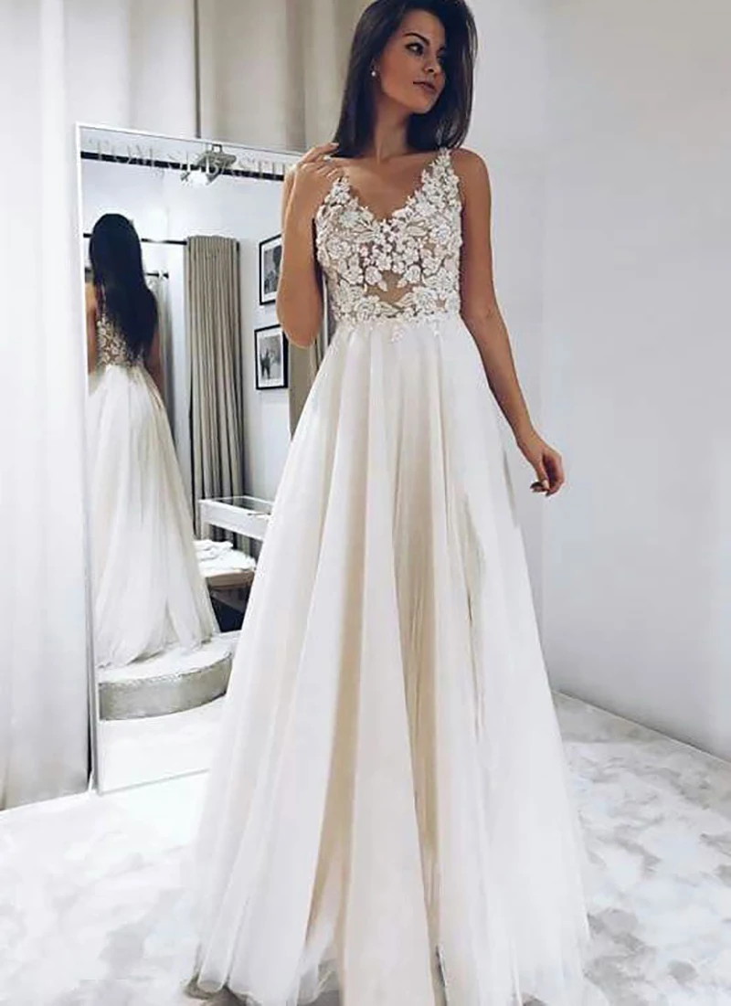 

LORIE Beach Wedding Dress 2019 A Line Top Lace Boho Bride Dress Sexy Appliques Wedding Gown Custom Made vestido de