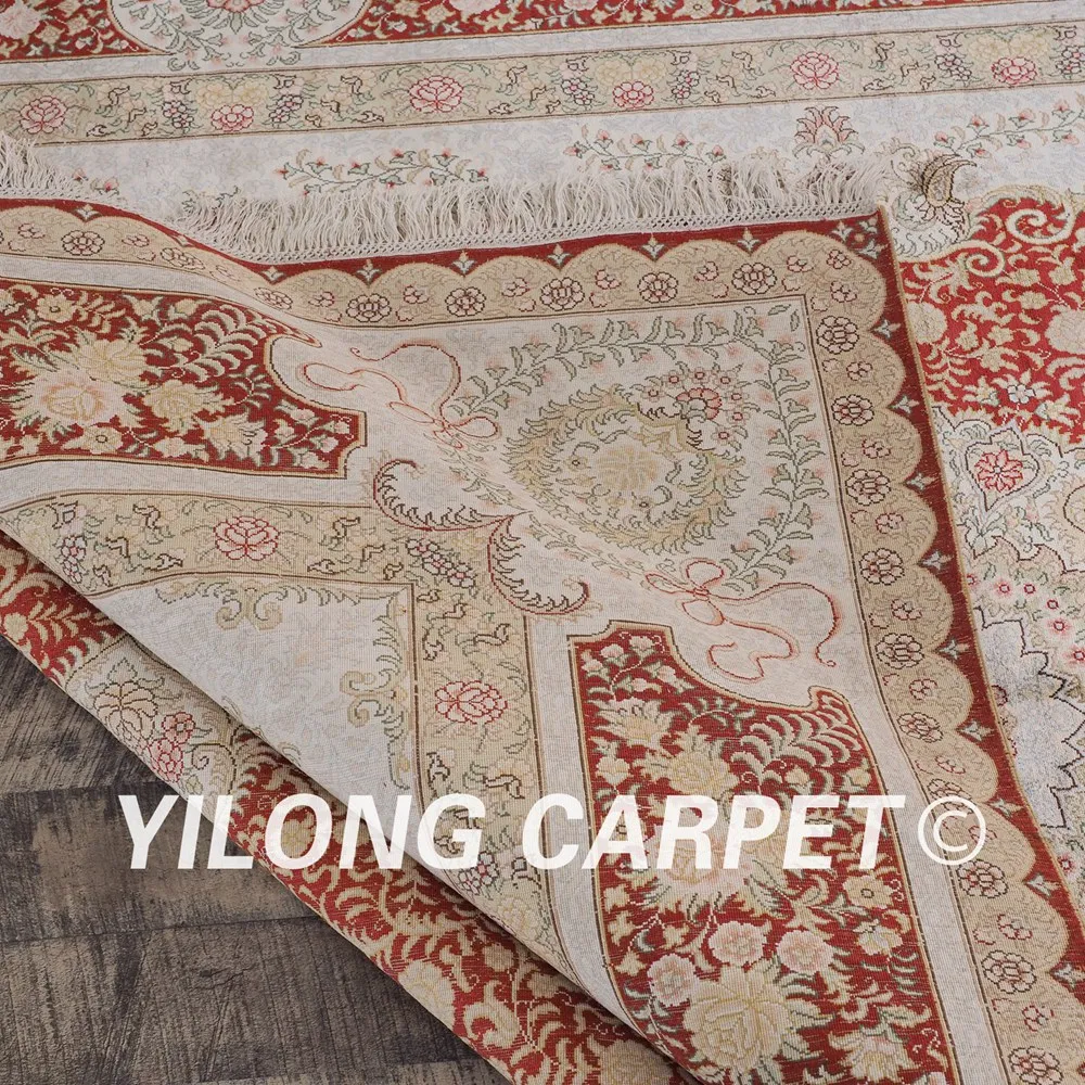 

Yilong 6'x9' silk on silk top class persian traditional area rugs hand knotted silk carpet (SL03A6x9)