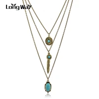 longway new 2019 vintage simple flower antique brozen necklaces with leaf long chain multilayer necklaces for women sne160117