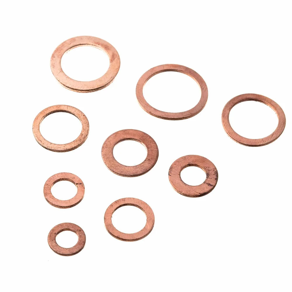 

ZENHOSIT 200pcs/lot 9Sizes Copper Washer Gasket Set M5-M14 Flat Ring Oil Seal Washer Gasket for Hardware Accessories