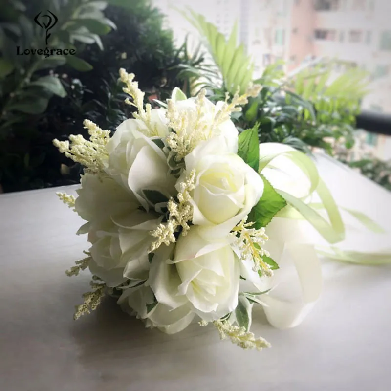 Фото Lovegrace Свадебный букет шелковых роз подружек невесты свадебные букеты белые розовые Искусственные цветы товары для свадьбы украшение для дома №4