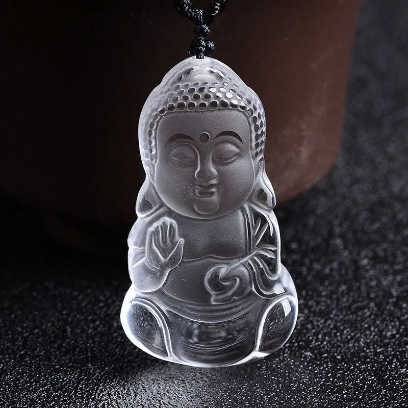 

Natural crystal Buddha pendant, protection against evil, Asian Buddha
