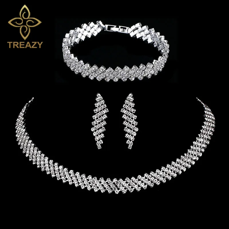 TREAZY роскошные кристальные свадебные ювелирные наборы серебряного цвета стразы