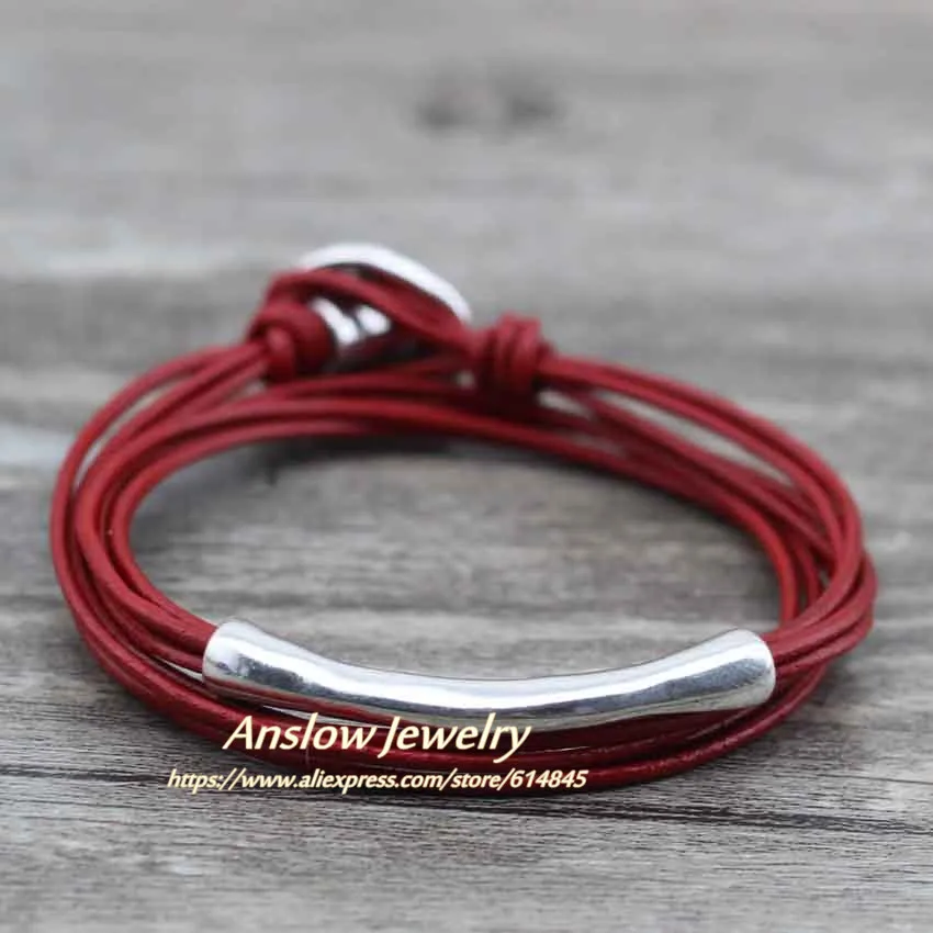 red Anslow модные ювелирные изделия Новые поступления унисекс студентов Многослойный кожаный браслет очарование пара мужчин подарок на день матери LOW0577LB - Окраска металла: red