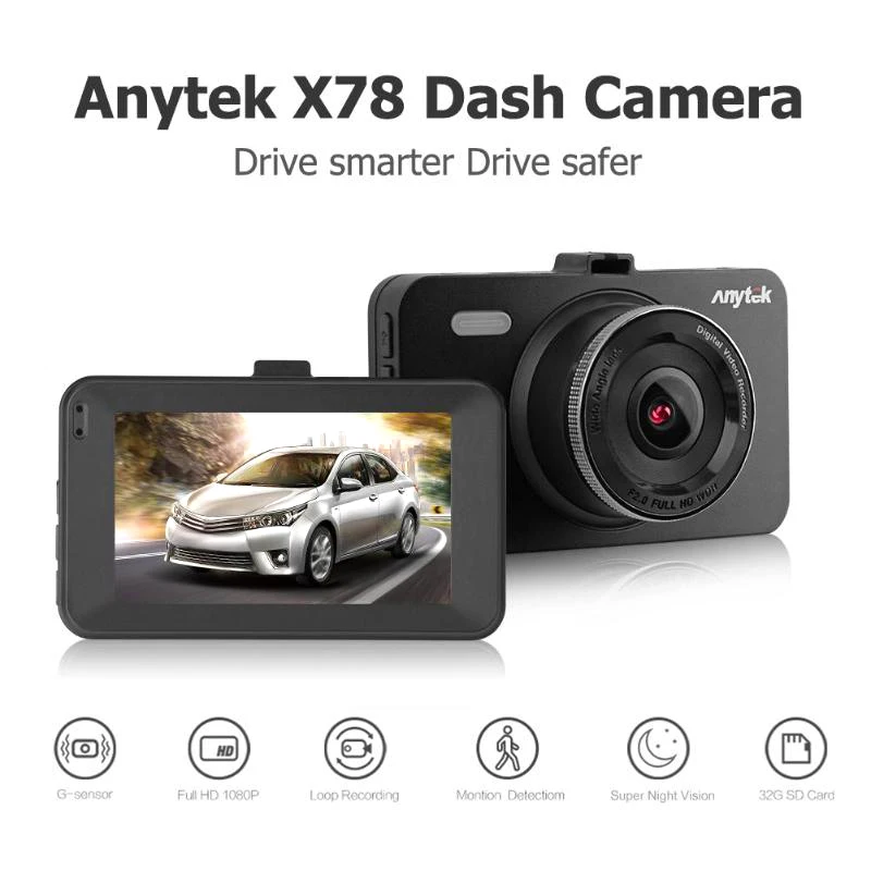 Автомобильный видеорегистратор Anytek A78 Full HD 1080 P с углом обзора 170 градусов